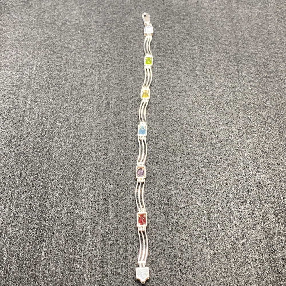 925 Sterling Silver Multi-Colored Stone Wave Brac… - image 4